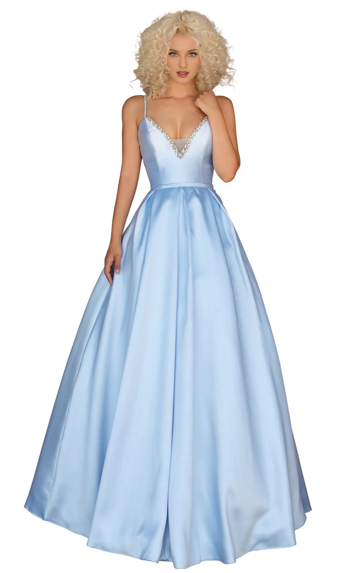 A-line V-neck slim shoulder strap tight corset and floor length evening dress