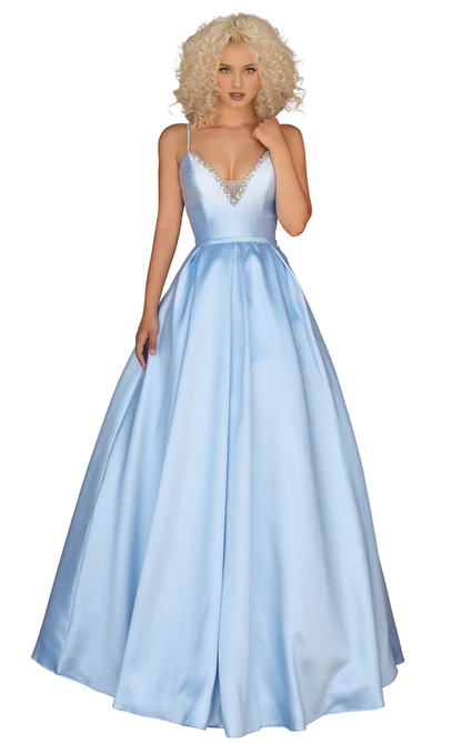 A-line V-neck slim shoulder strap tight corset and floor length evening dress