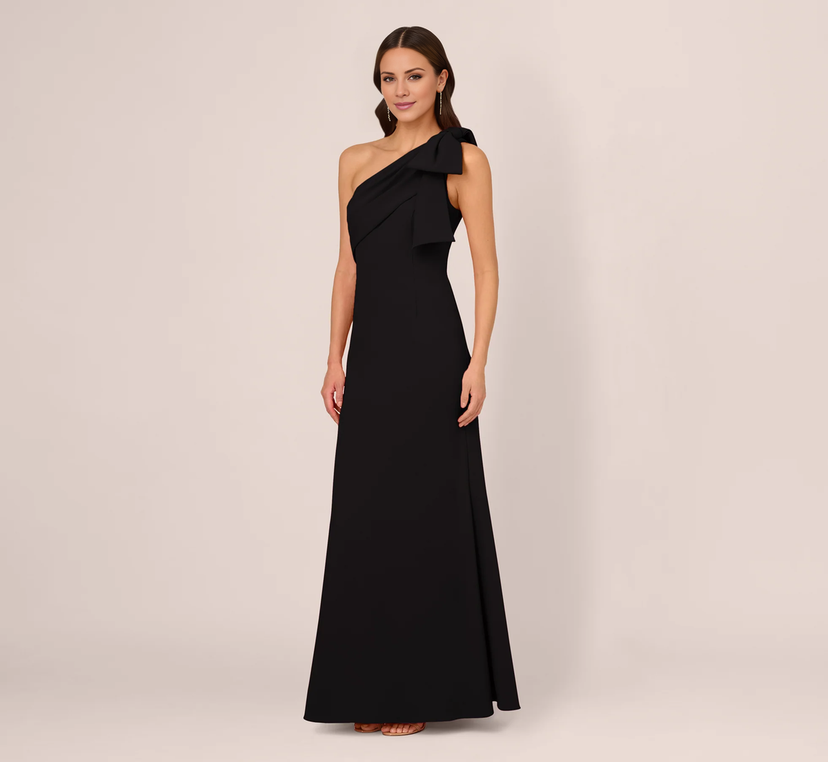 Crepe One Shoulder Bareback Bow Tail and Ground length Prom Dress