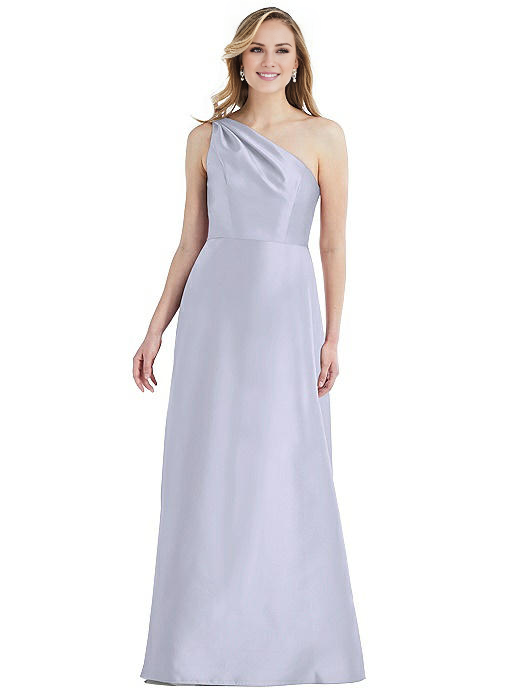 asymmetrical neckline off shoulder sleeveless backless and floor length Prom dress