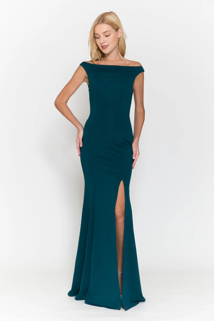 Leg slit long off shoulder fitted dress