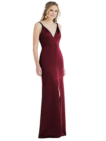 V collar off shoulder sleeveless backless side slit and floor length Prom dress