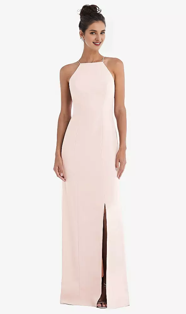 Backless high neck hanging horn and floor length Prom dress