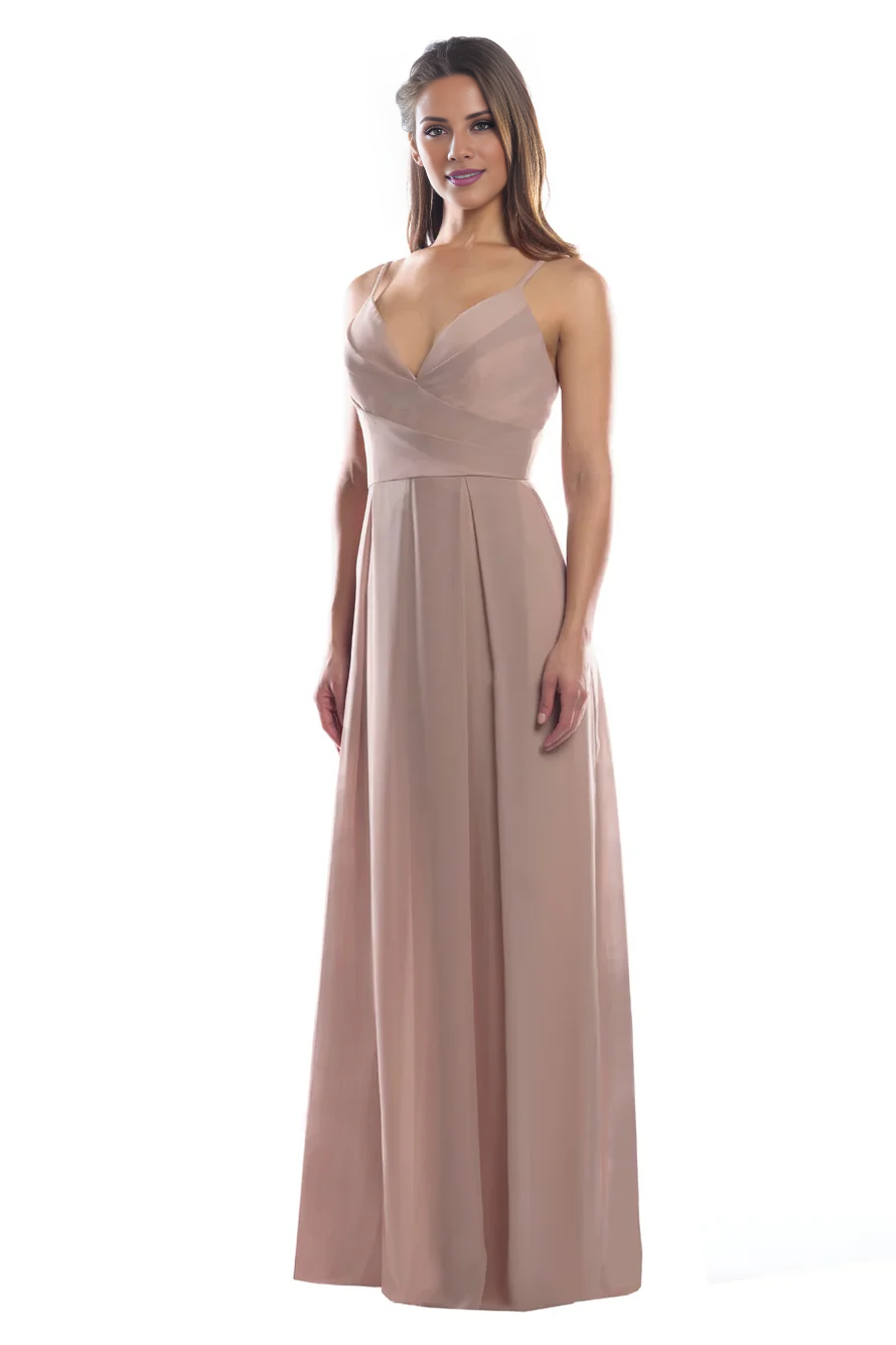 V collar off shoulder sleeveless thin shoulder strap backless and floor length Prom dress