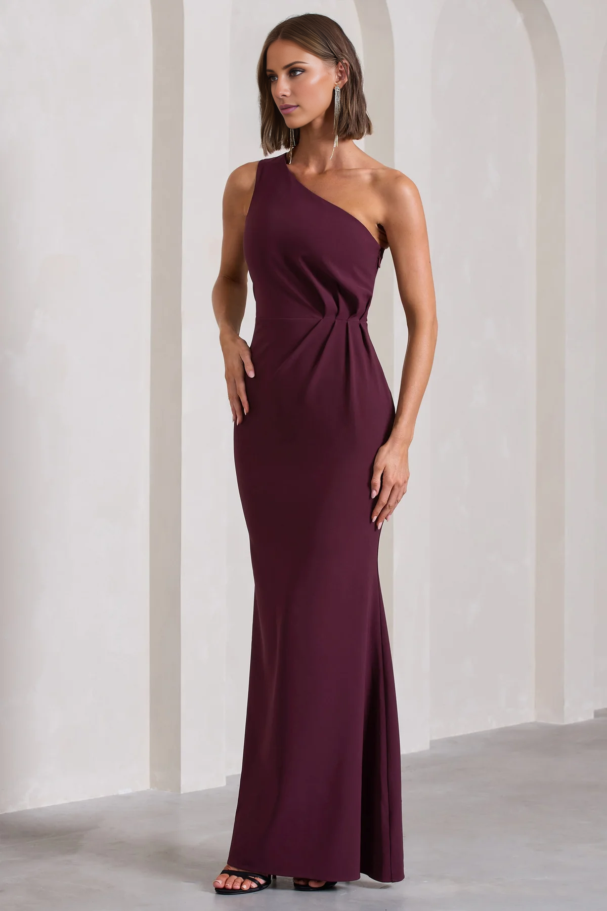 One shoulder pleated and floor length evening dress - Dress