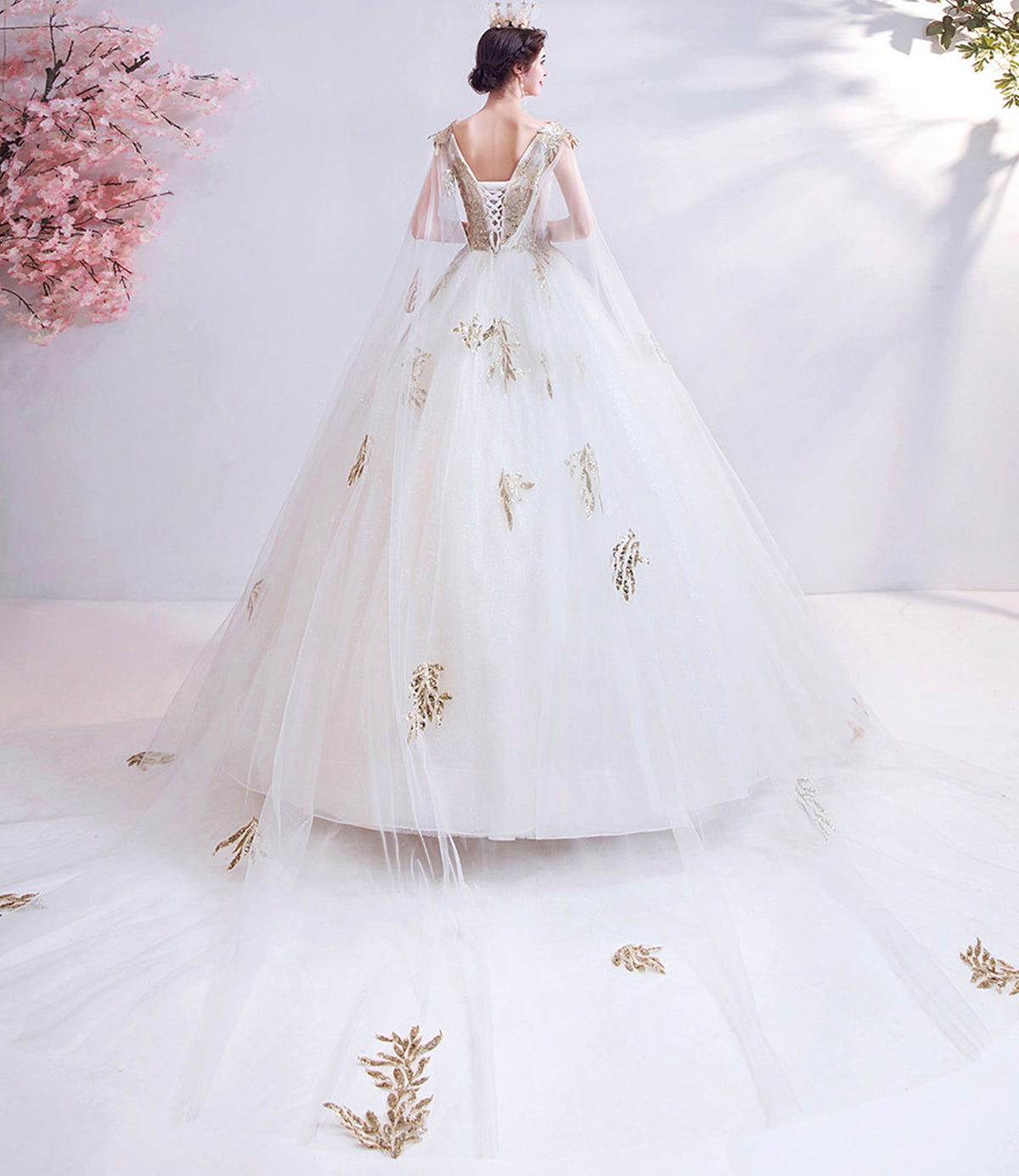 White tulle sequins long prom dress white evening dress  10537