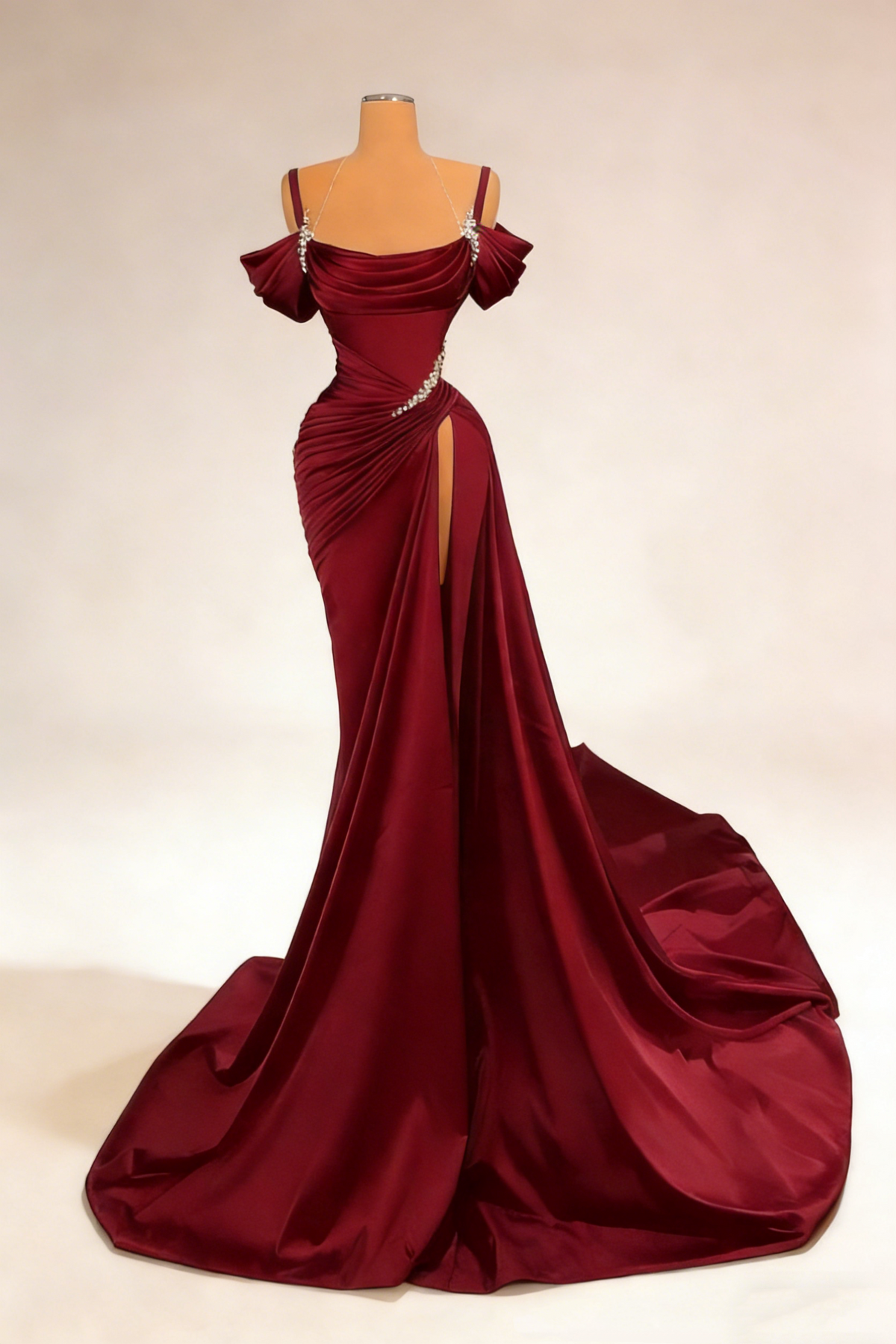Off-ShoulderGown - Knot Corset High-Slit Train Evening/Red Carpet/Theme Ball Maxi Dress gh6997