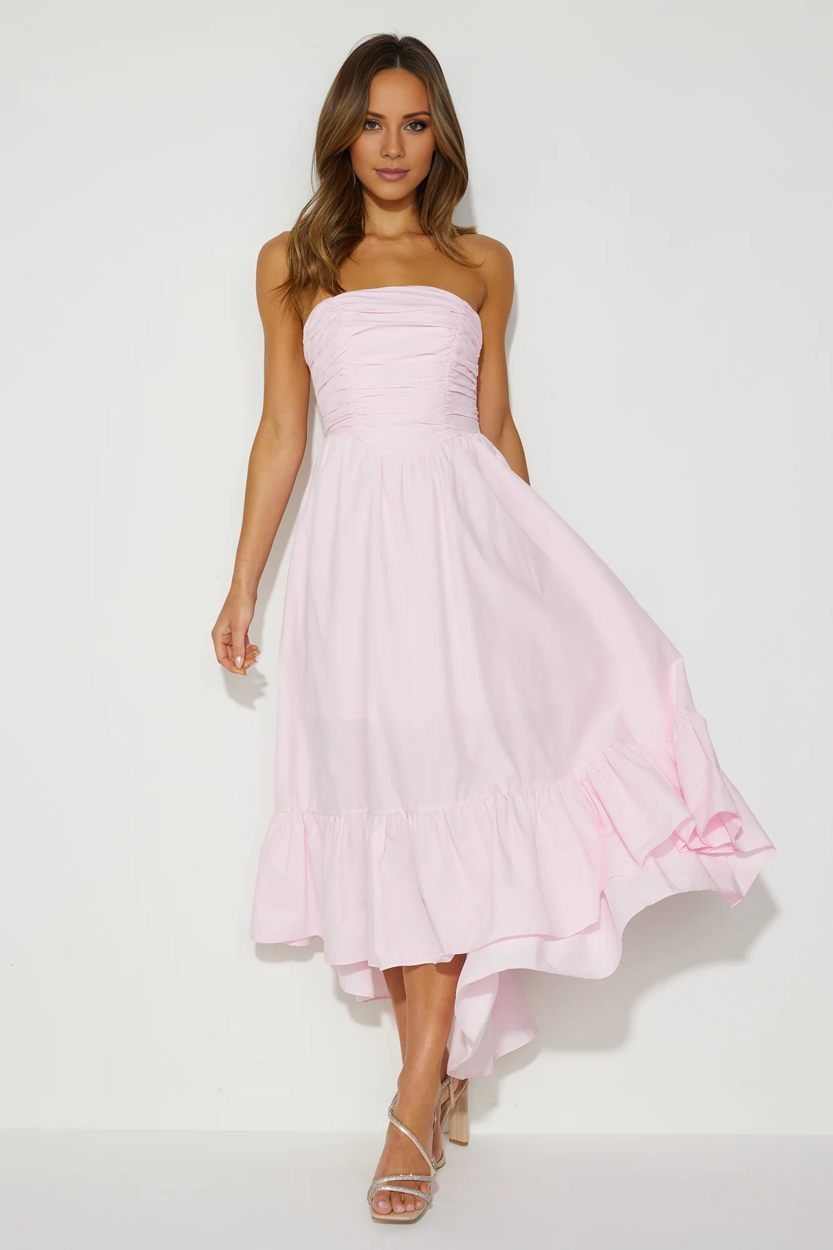 A-line off shoulder collar strapless backless long Prom dress