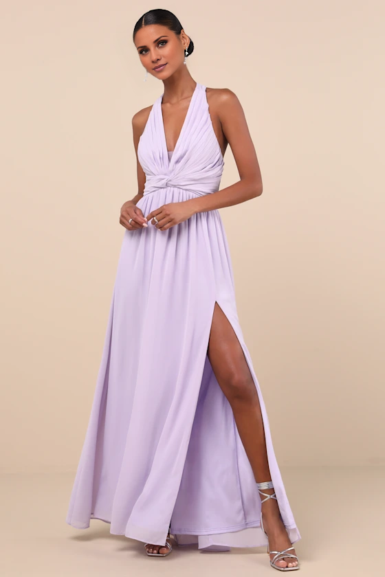 V collar hanging neck off shoulder sleeveless backless side slit and floor length evening dress