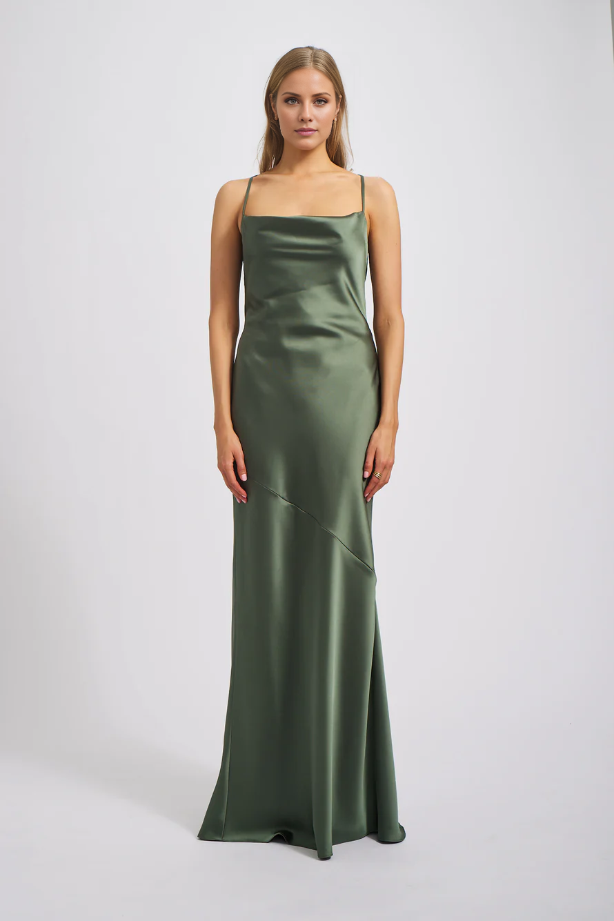 square neckline sleeveless thin shoulder strap backless and floor length Prom dress