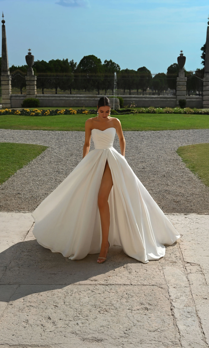 Perfect satin chicken heart collar A-line slit button wedding dresses