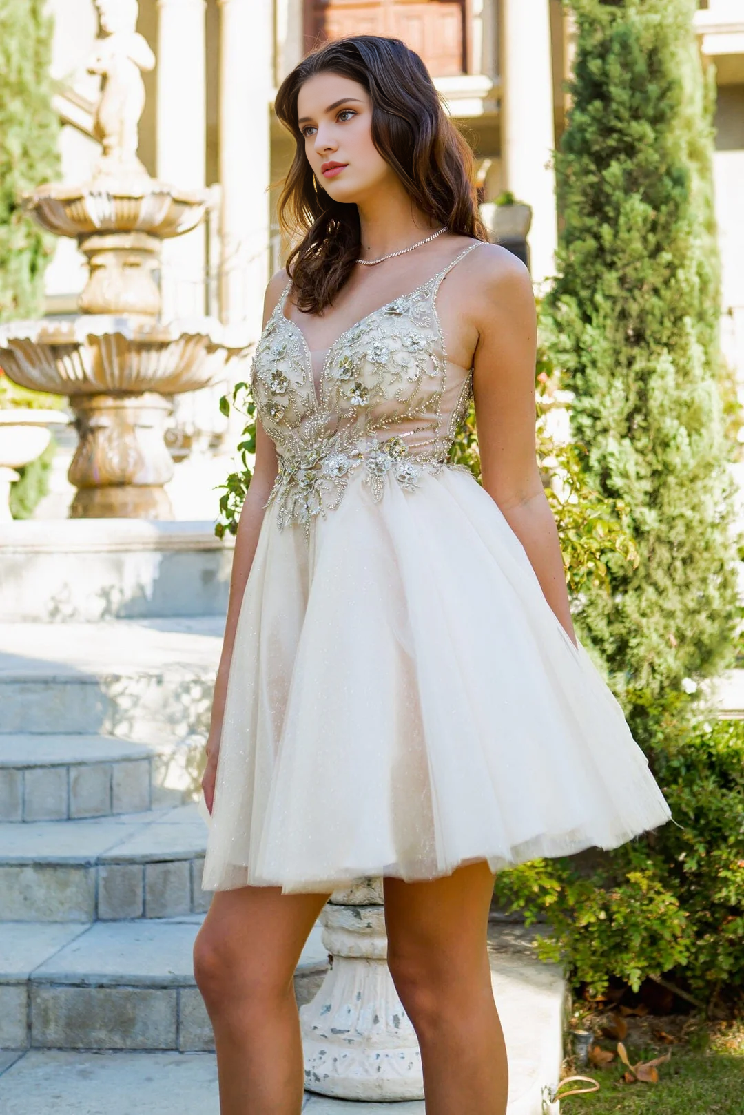 Flower decal short sleeveless sweetheart dress