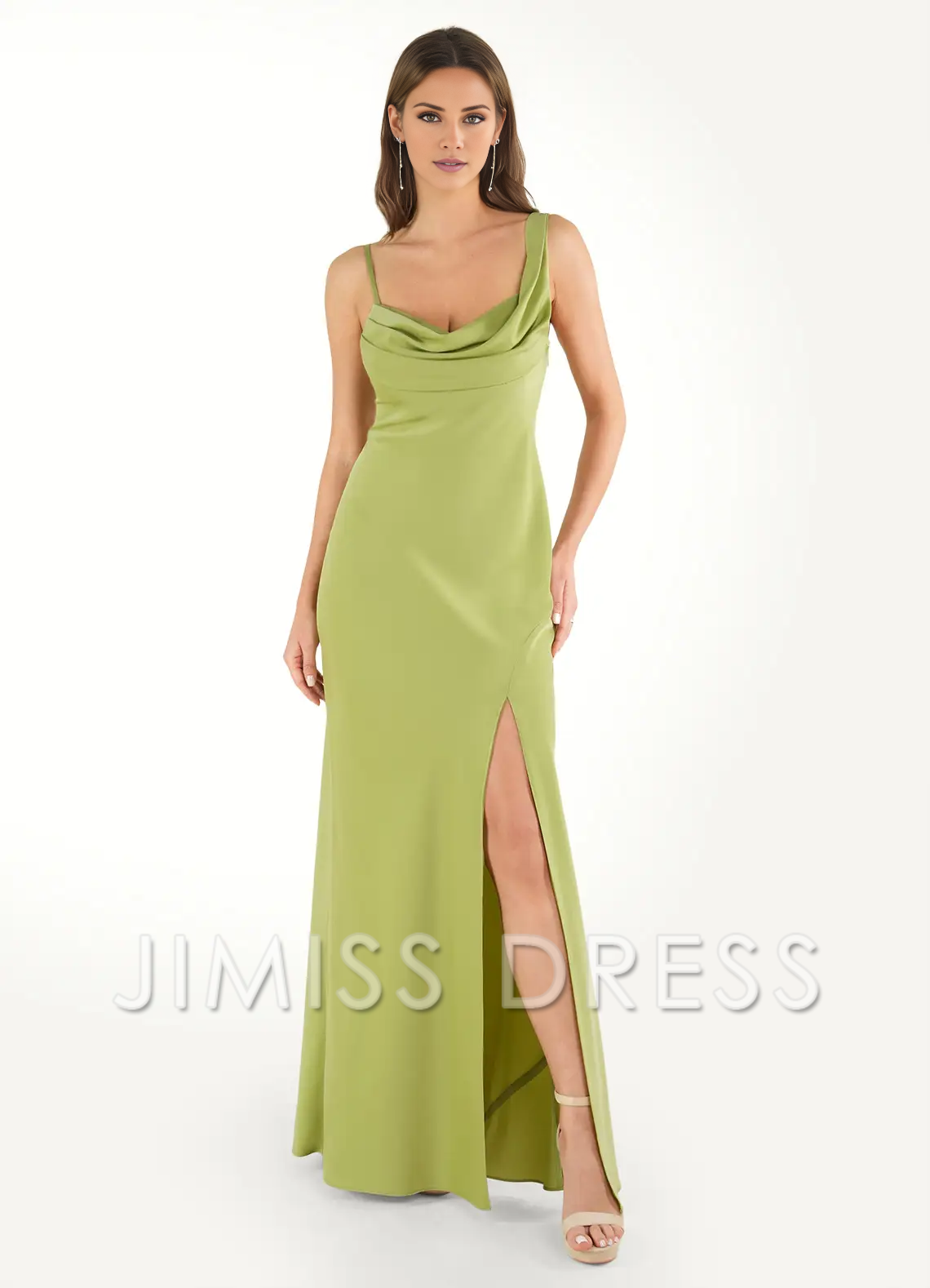 asymmetrical neckline backless side slit and floor length Prom dress