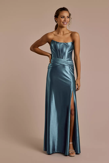 Sculpting Satin Corset Bodice A-Line Dress
