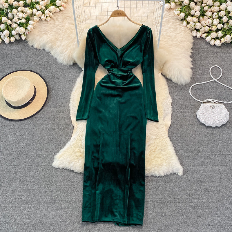 Sexy V Neck Long Sleeve Dress  10949
