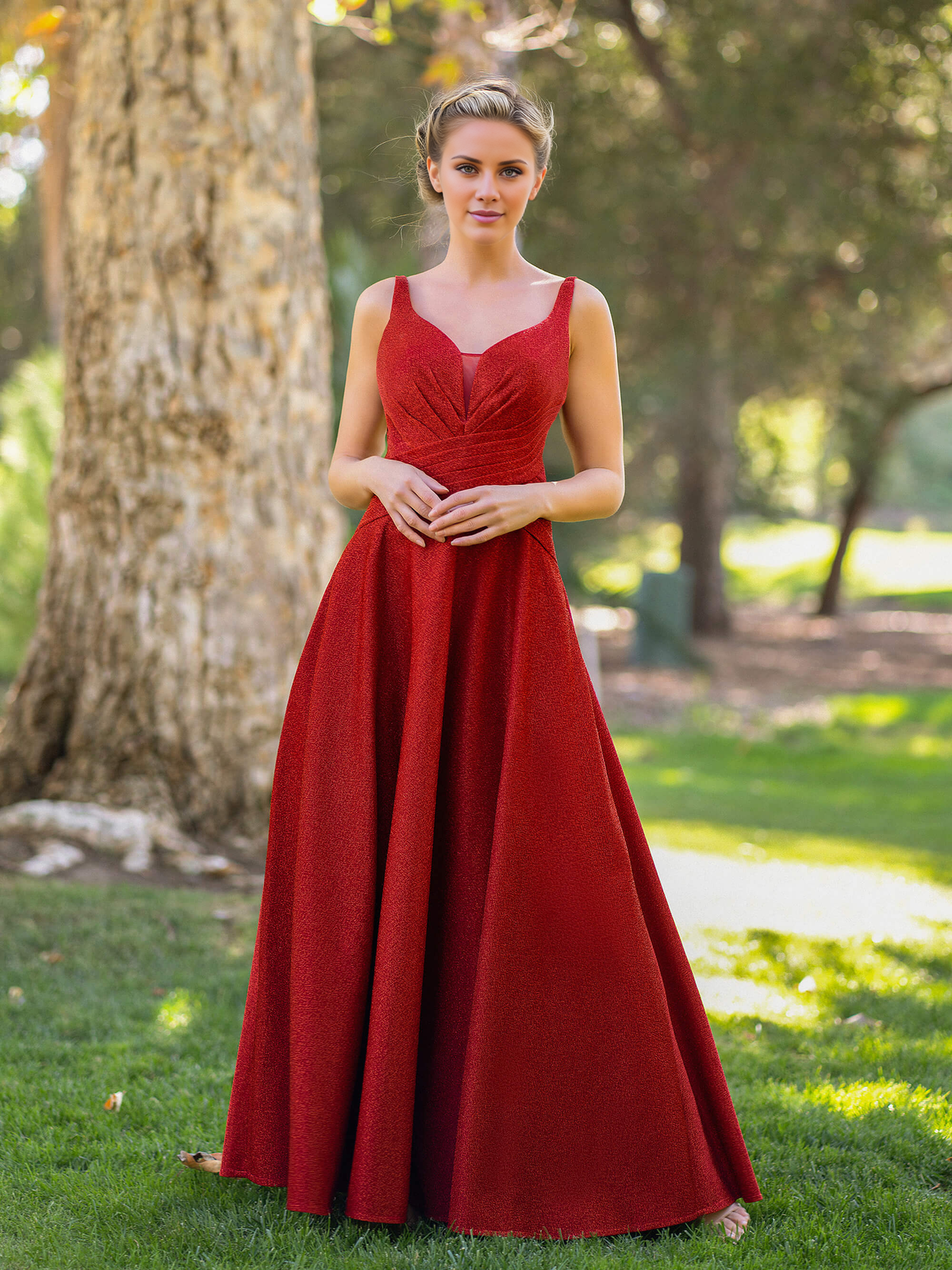 A-line deep V-neck backless and floor length formal dress