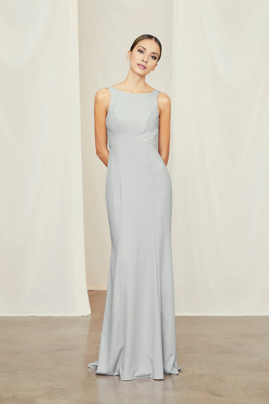 boat neckline off shoulder sleeveless backless and floor length Prom dress