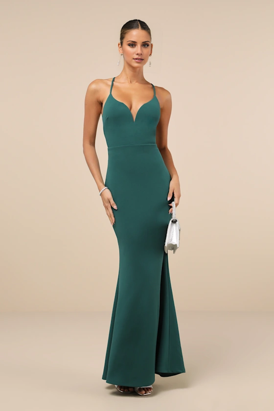 V collar off shoulder sleeveless thin shoulder strap backless and floor length evening dress