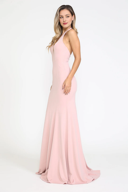 Long phantom V-neck fitted dress