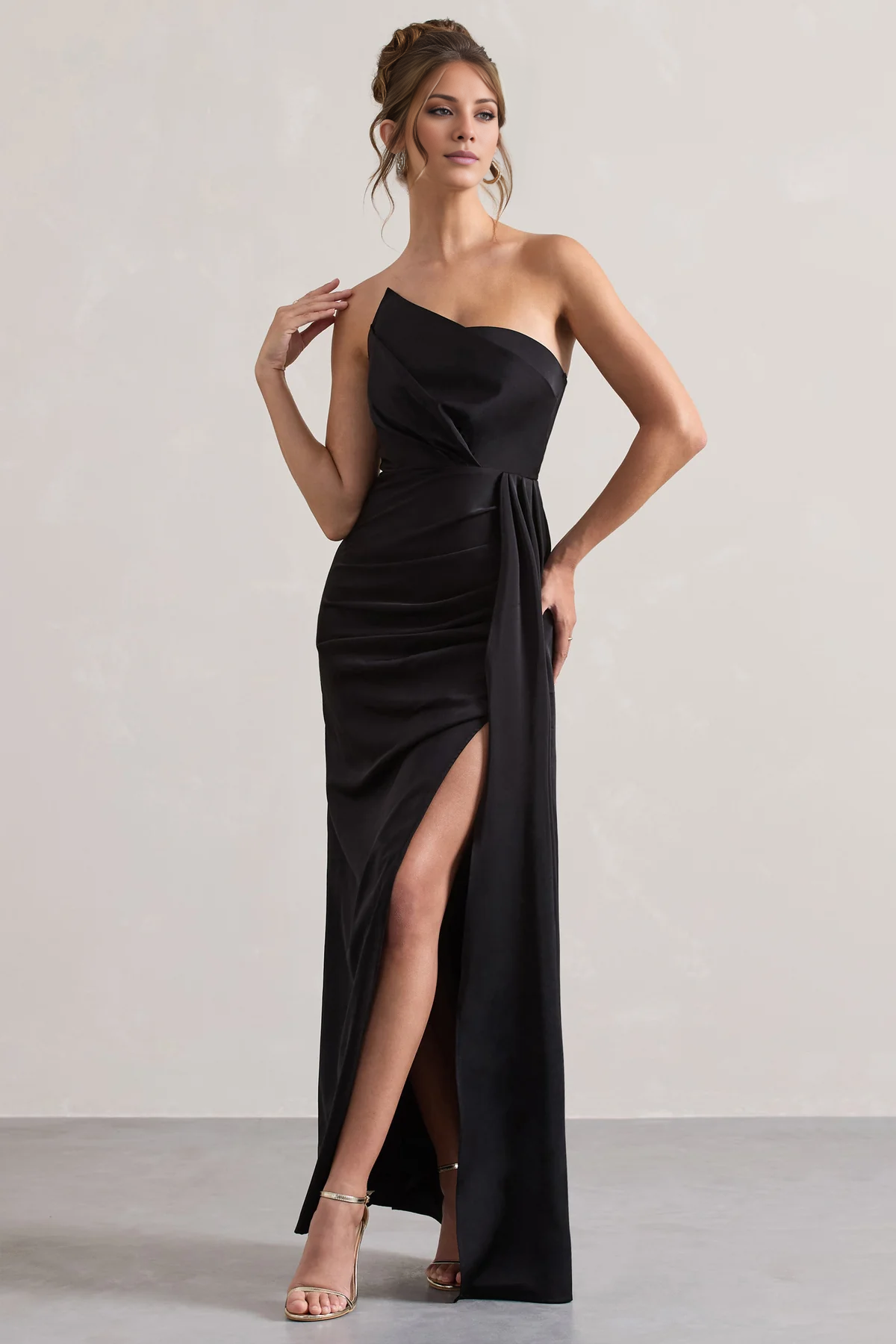 Satin strapless backless slit and floor length evening dress - Dress