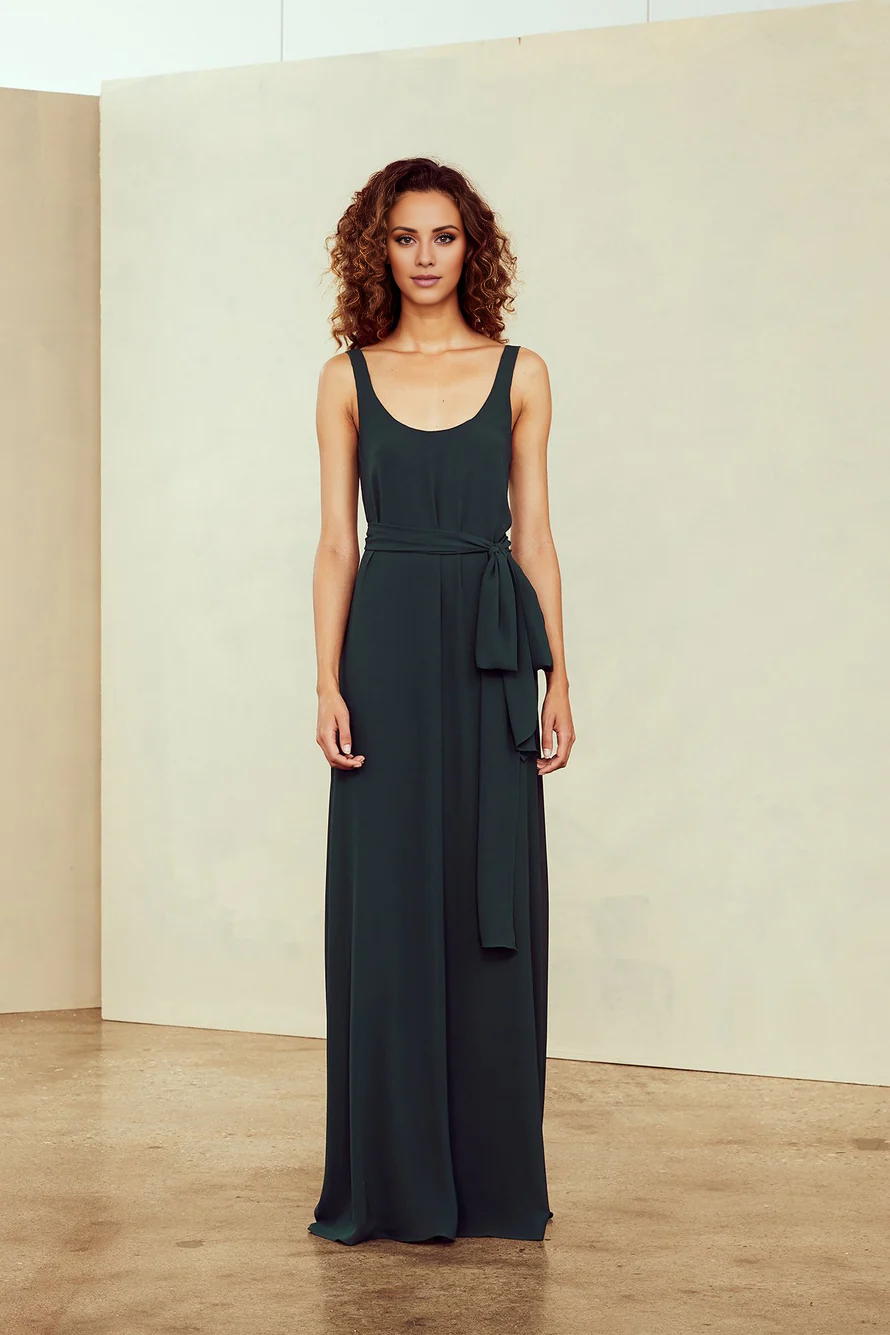square neckline off shoulder sleeveless backless and floor length evening dress