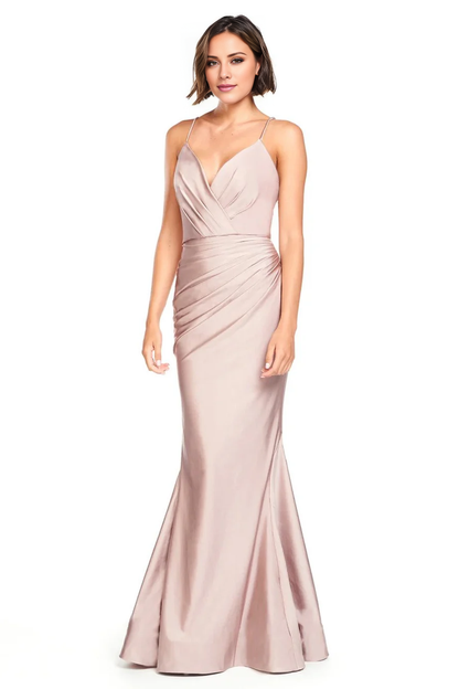 V collar off shoulder thin shoulder strap sleeveless backless and floor length Prom dress