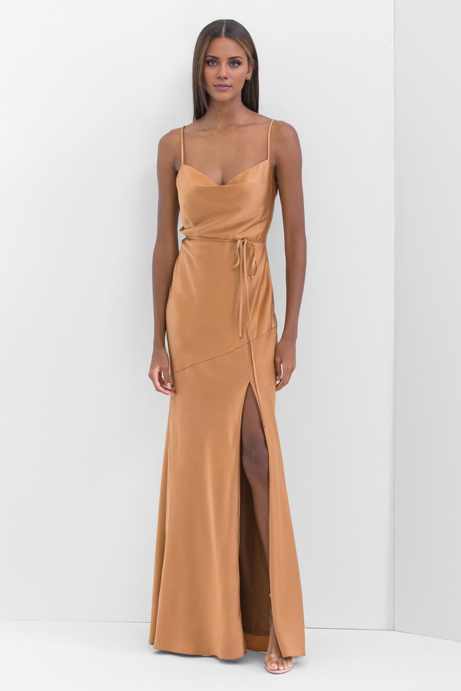 square neckline sleeveless backless side slit and floor length evening dress
