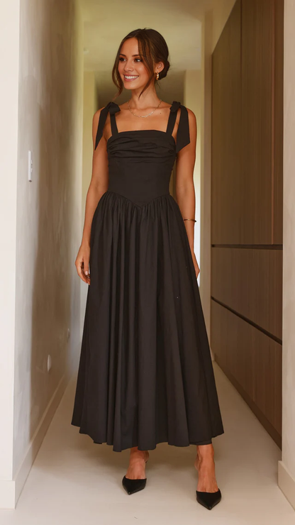 square neckline tight corset with pleated details long Prom dress