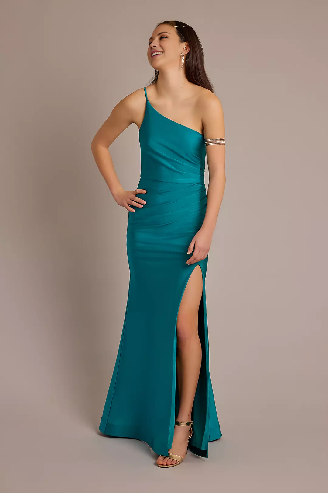 One-Shoulder Power Satin Sheath Dresses prom dress