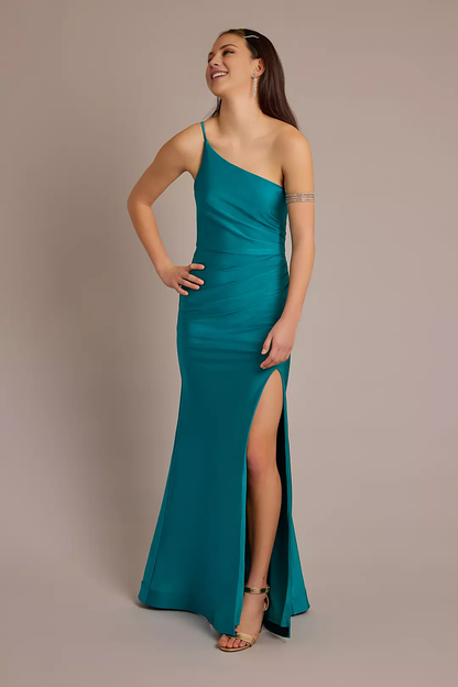 One-Shoulder Power Satin Sheath Dresses prom dress