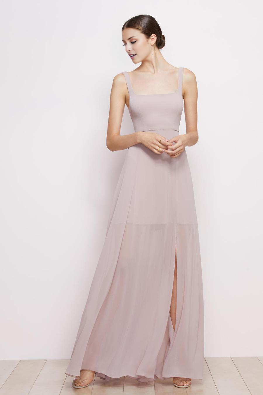 square neckline sleeveless backless and floor length evening dress