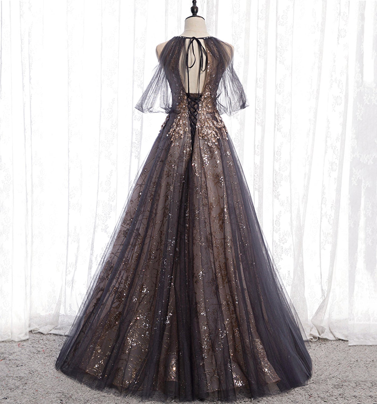 Stylish tulle sequins long prom dress evening gown  10007