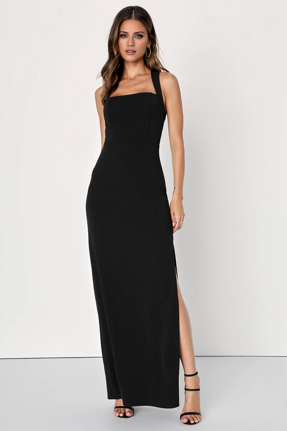 square neckline off shoulder sleeveless backless side slit and floor length Prom dress