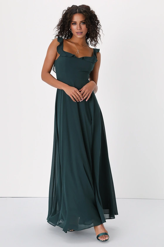 square neckline sleeveless backless side slit and floor length evening dress