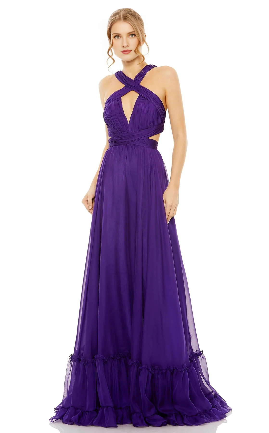 A-line hanging neck collar tight corset and floor length Prom dress