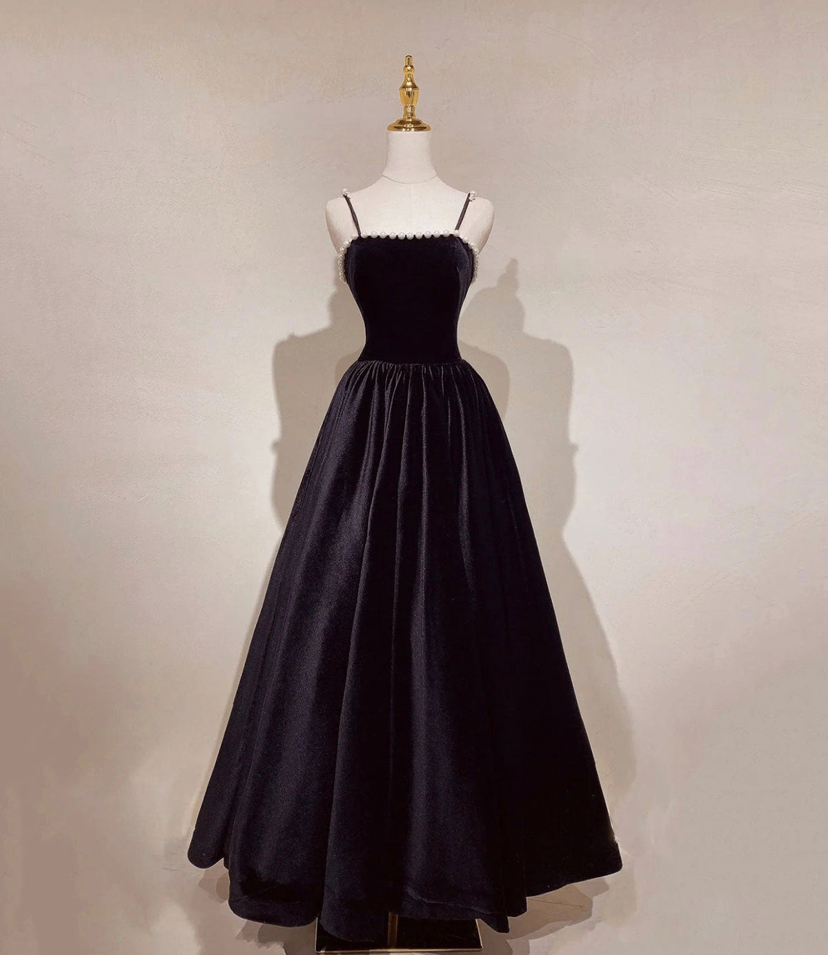 Black velvet long prom dress A line evening dress  10482