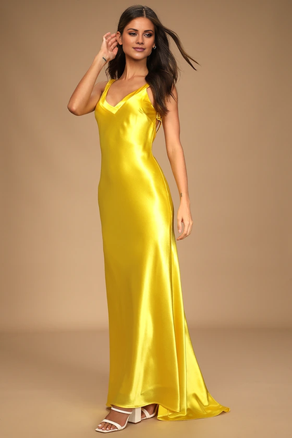 V-neck off shoulder sleeveless backless and floor length Prom dress
