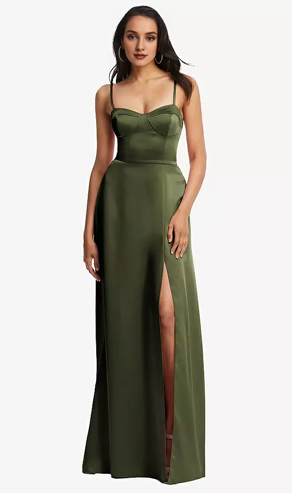 Adjustable thin shoulder strap tight corset A word length Prom dress