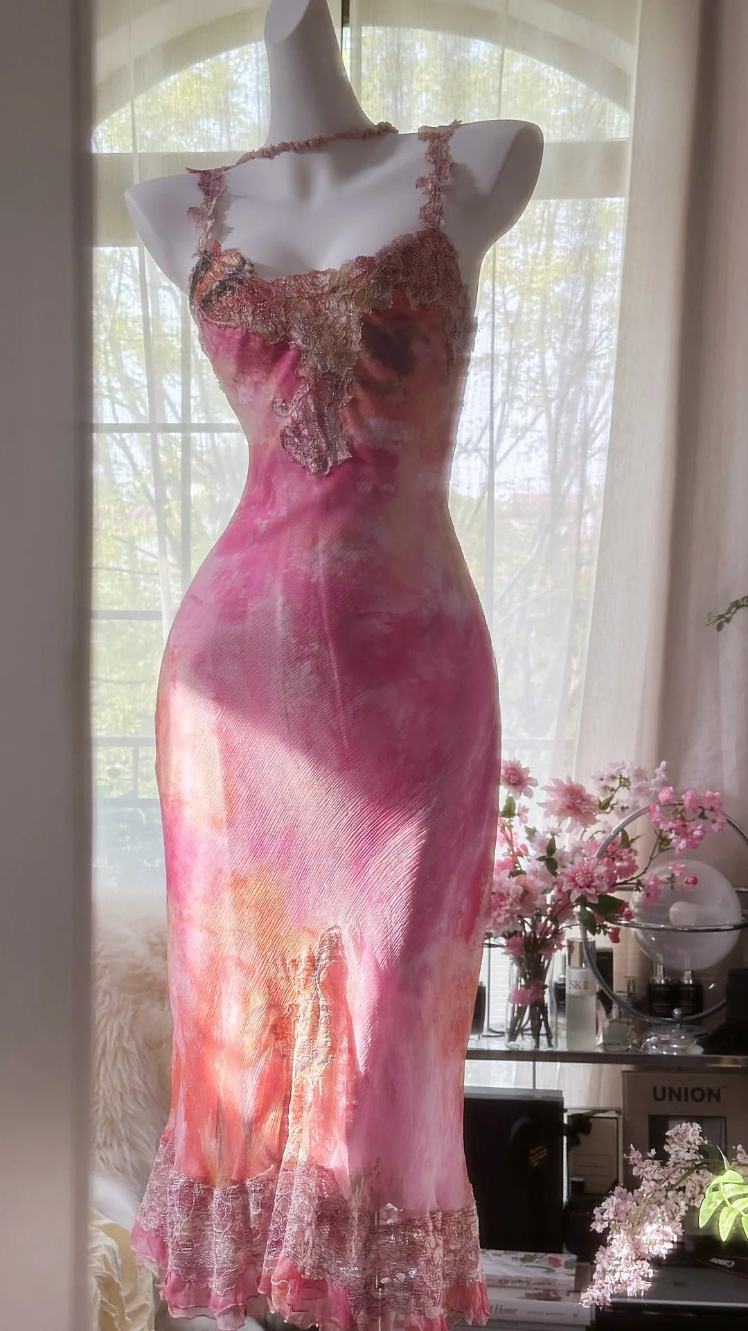 Pink gorgeous gradient exquisite beaded lace long chiffon fairy ball gown evening dress wedding party dress prom dress graduation date dress gh3990