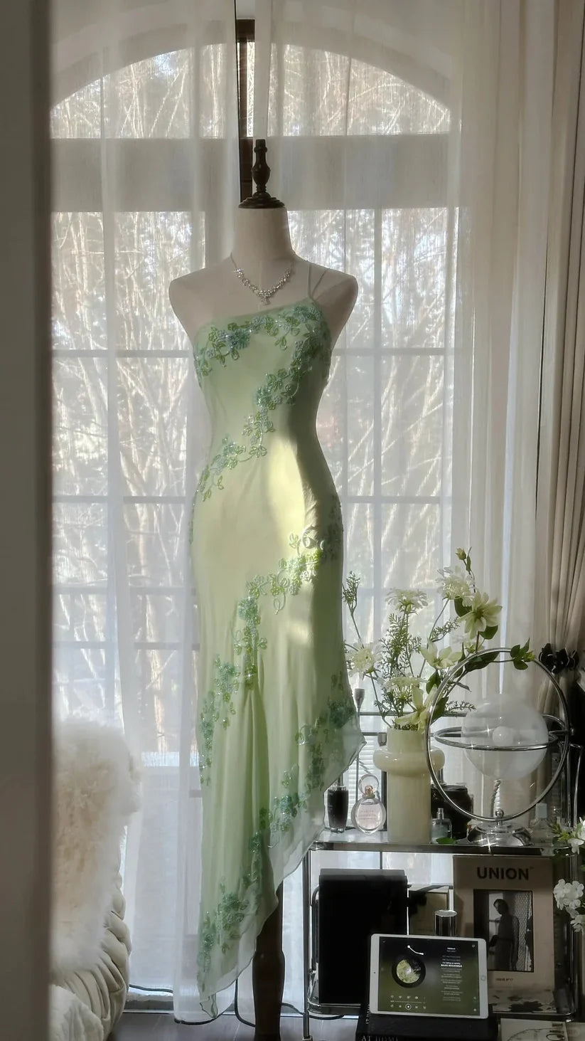 Ivory/Green Vintage Fashion One Shoulder Exquisite Beaded Long Chiffon Ball Gown Birthday Party Dress Cocktail Party Dress Evening Dress Prom Dress gh3971