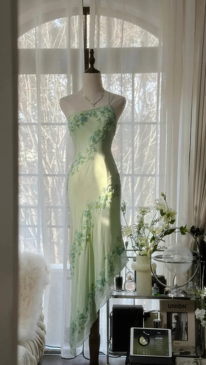 Ivory/Green Vintage Fashion One Shoulder Exquisite Beaded Long Chiffon Ball Gown Birthday Party Dress Cocktail Party Dress Evening Dress Prom Dress gh3971