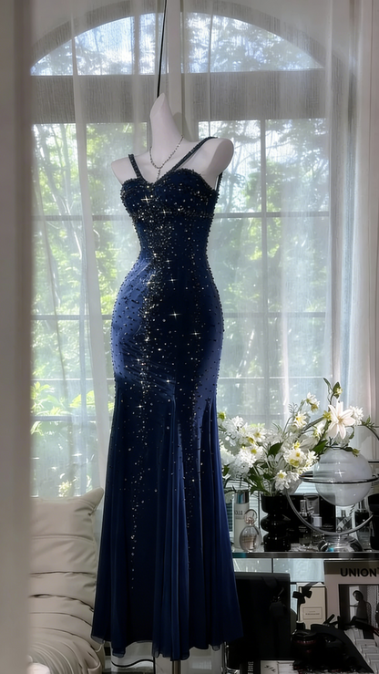 Girlhomeshops-Blue gorgeous exquisite beaded long chiffon Prom dress evening dress party dress gh5162