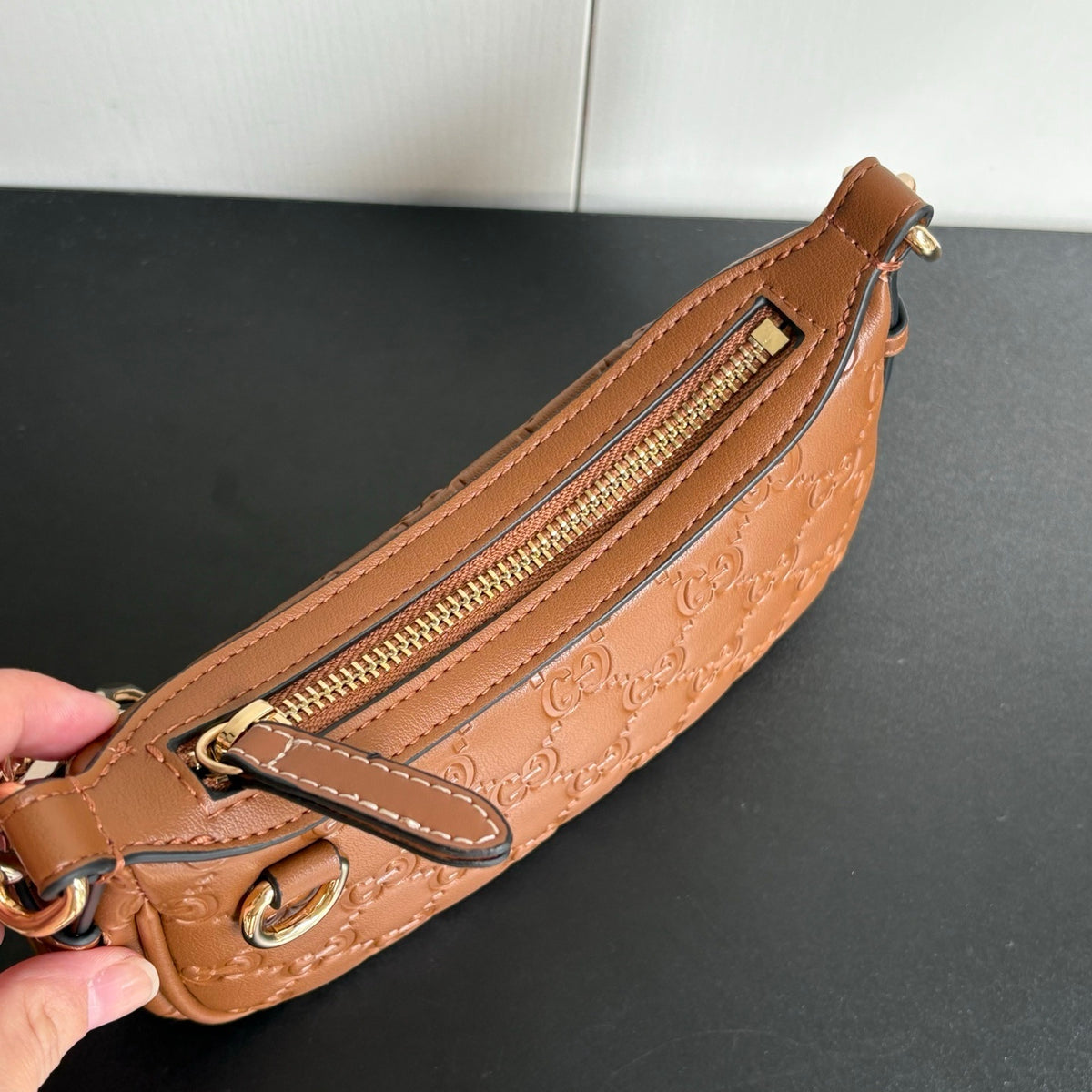 Gucci Gg Emblem Mini Shoulder Bag In Brown Gg Embossed 19Cm