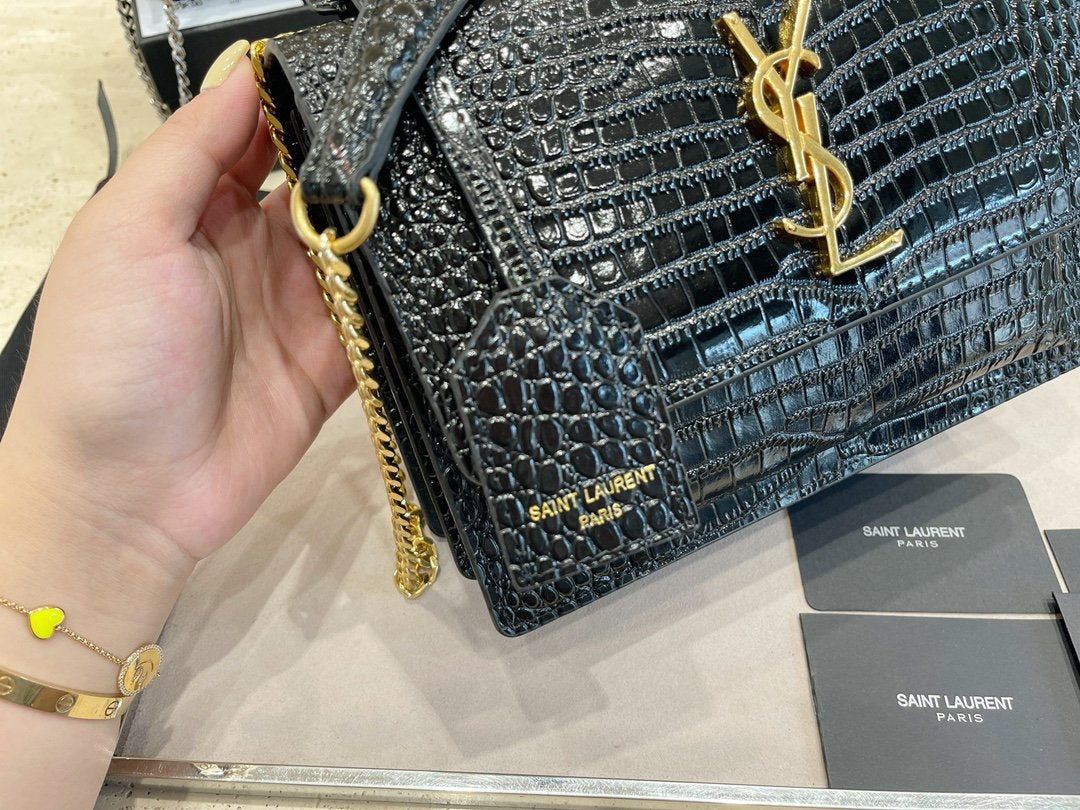 Saint Laurent Womens Medium Sunset Croc-Embossed