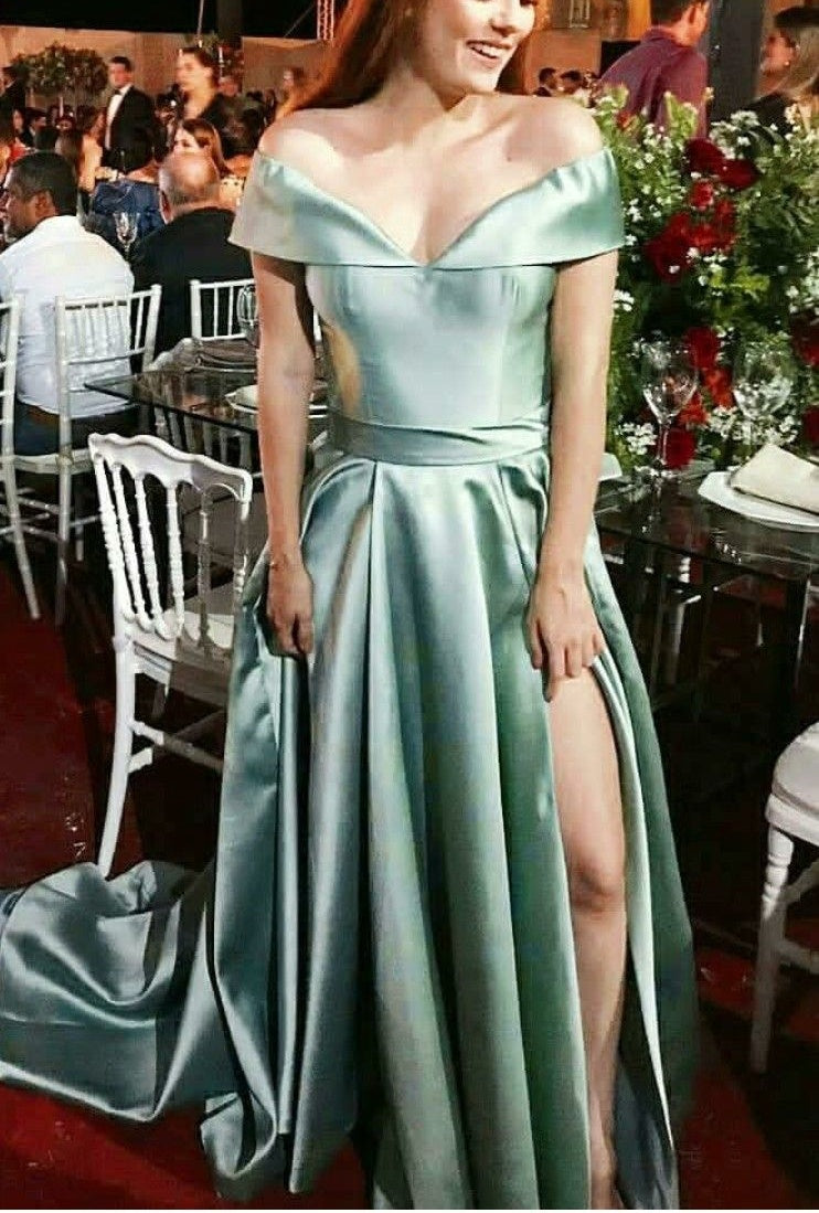 girlhomeshops-Green Elegant Long Satin Ball Gown gh5959