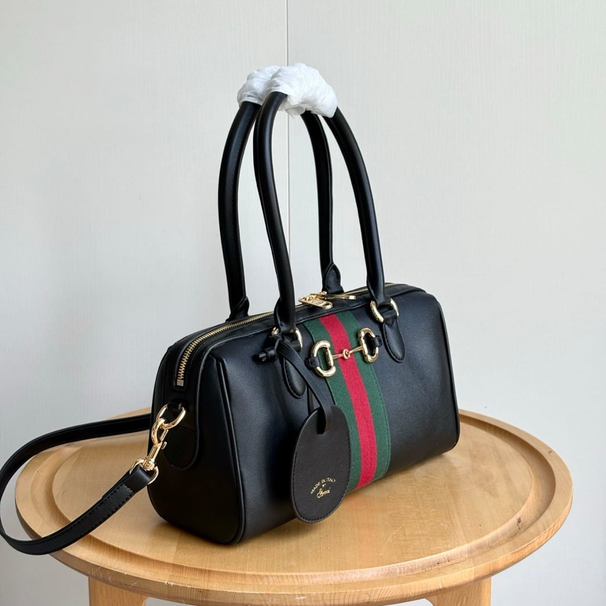 Gucci Borsetto Medium Boston Bag Black Leather 28cm
