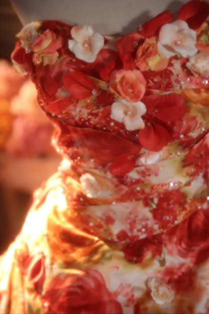 Vintage Floral Strapless Ruffled Formal Sweet 15 Quinceanera Ball Gown TP5528