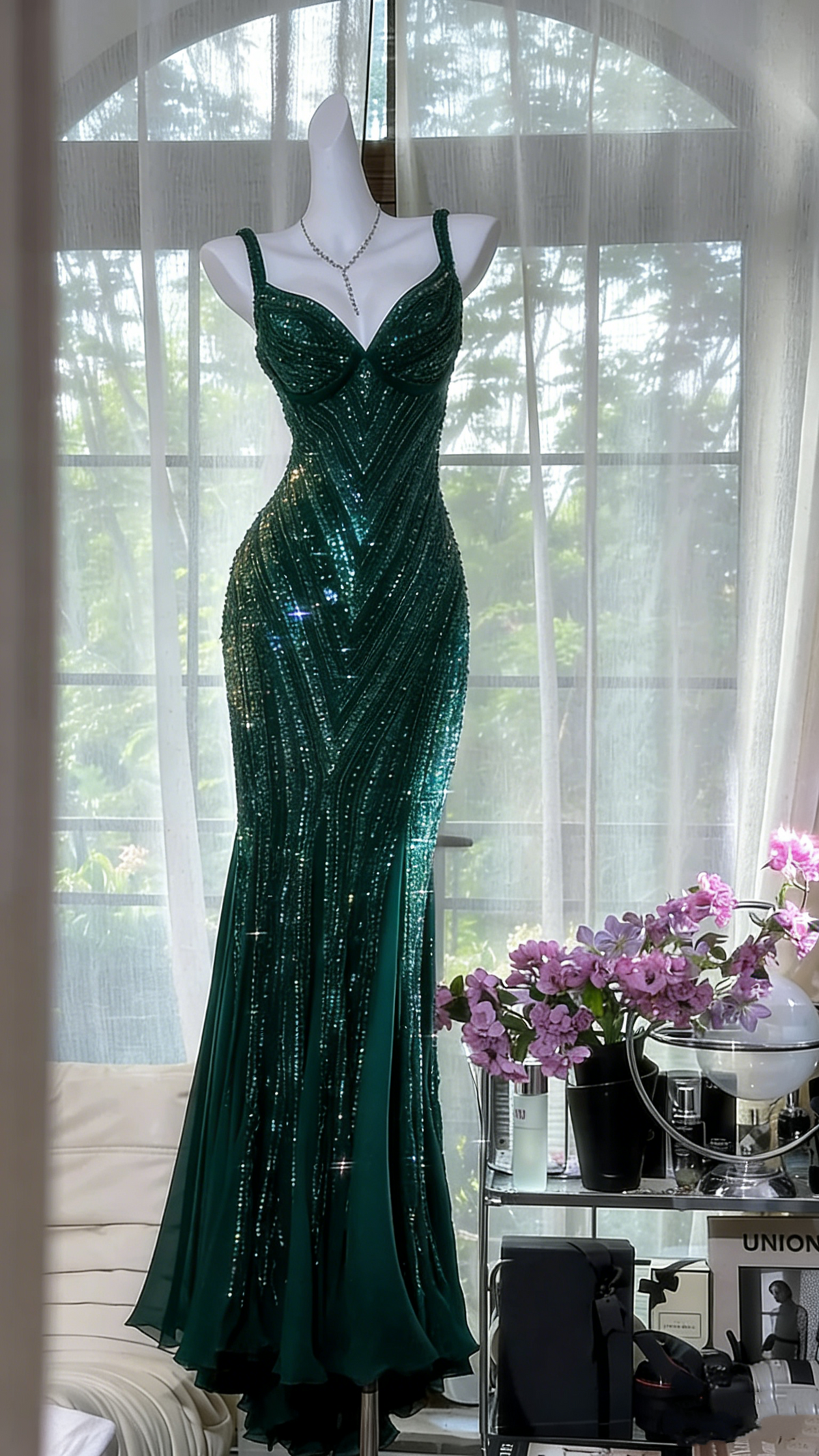 Gorgeous Beaded Sequin V-neck Mermaid Elegant Chiffon Evening Dress Prom Dresses TP4144