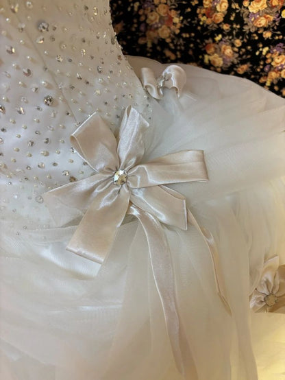 Elegant Sweetheart Beaded Ruffled Wedding Dress A-Line Ruffled Tulle Bridal Gown TP5084