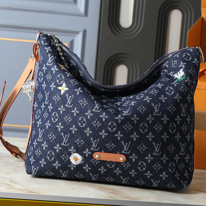 Louis Vuitton Vagabond Hobo Denim Blue 48Cm M27555